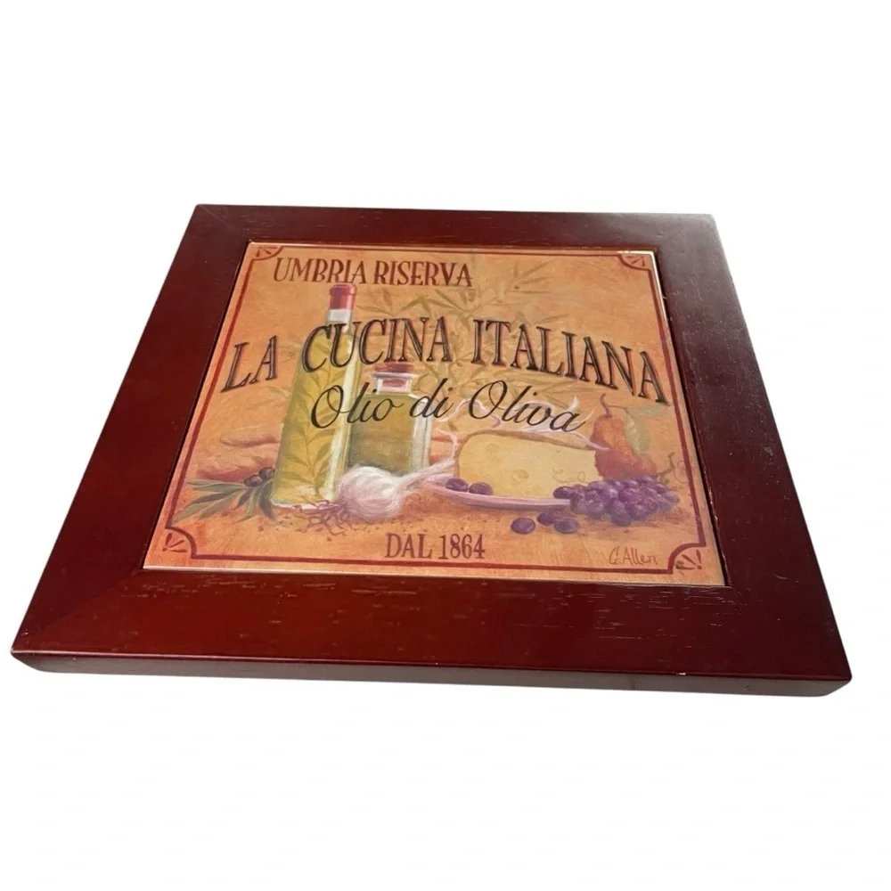 La Cucina Italiana Wall Plaque Mahogany wood Rustic Italian Kitchen Décor Signed